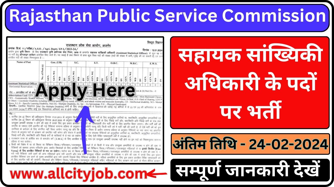 RPSC Statistical Officer Recruitment Form 2024