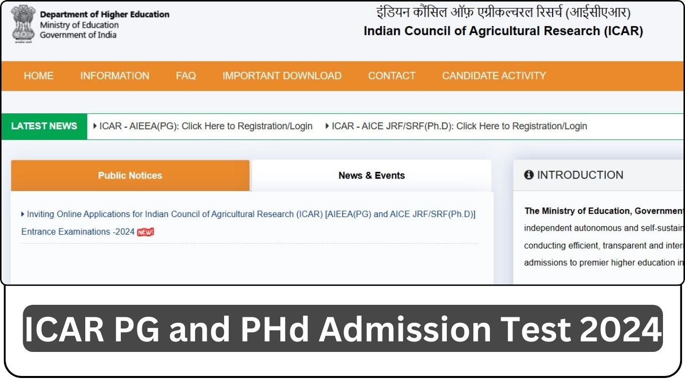 ICAR PG and PHd Admission Test 2024