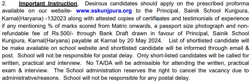 Sainik School Karnal Recruitment 2024a