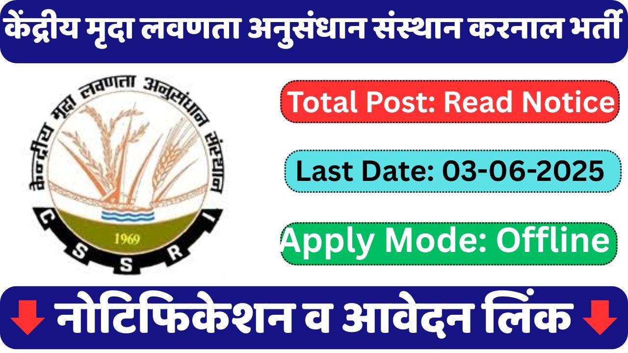 CSSRI, Karnal Recruitment 2025, Check Eligibility Details Now