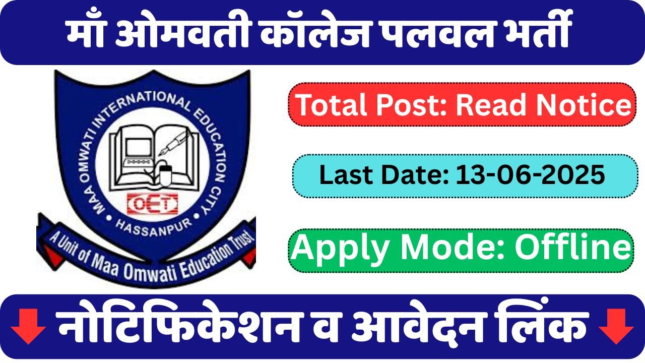 Maa Omwati College Palwal Recruitment 2025