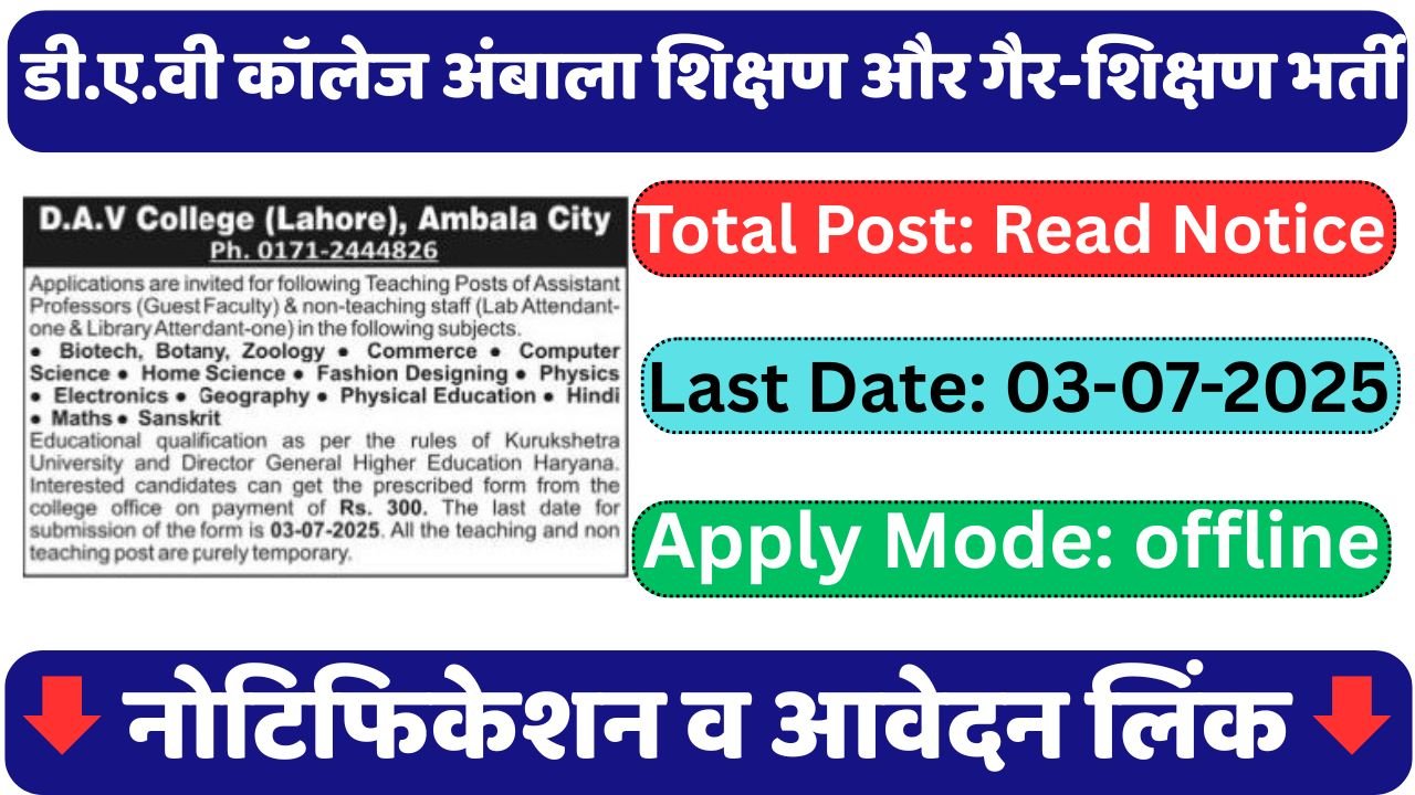 D.A.V College Ambala Teaching & Non-Teaching Vacancies 2025