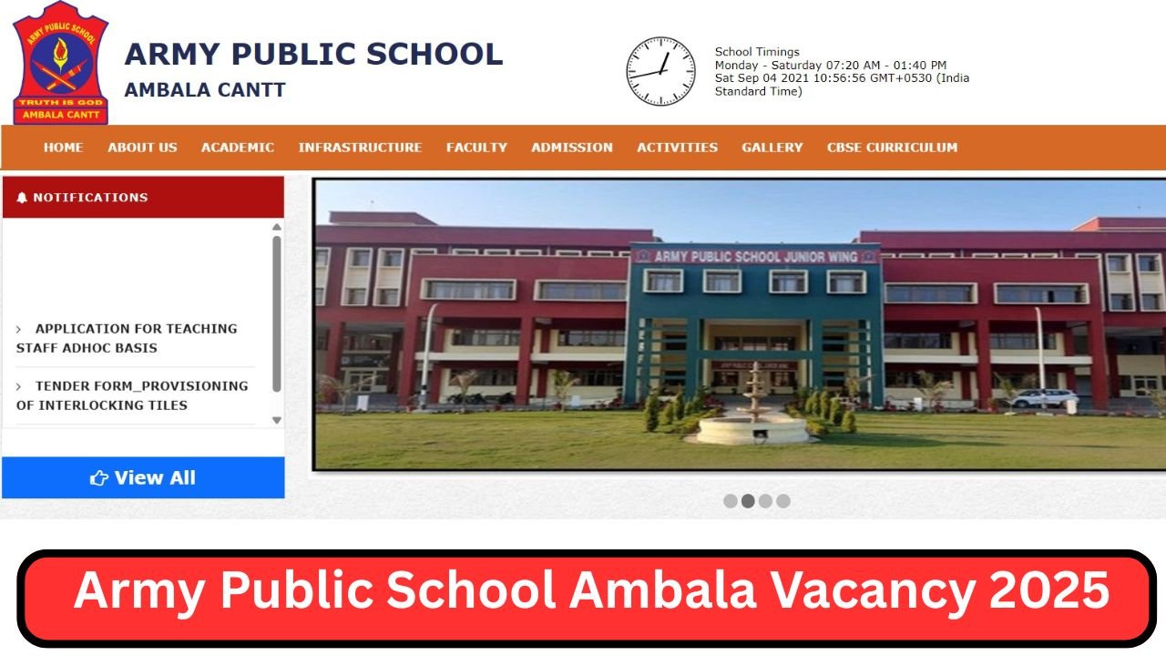Army Public School Ambala Vacancy 2025