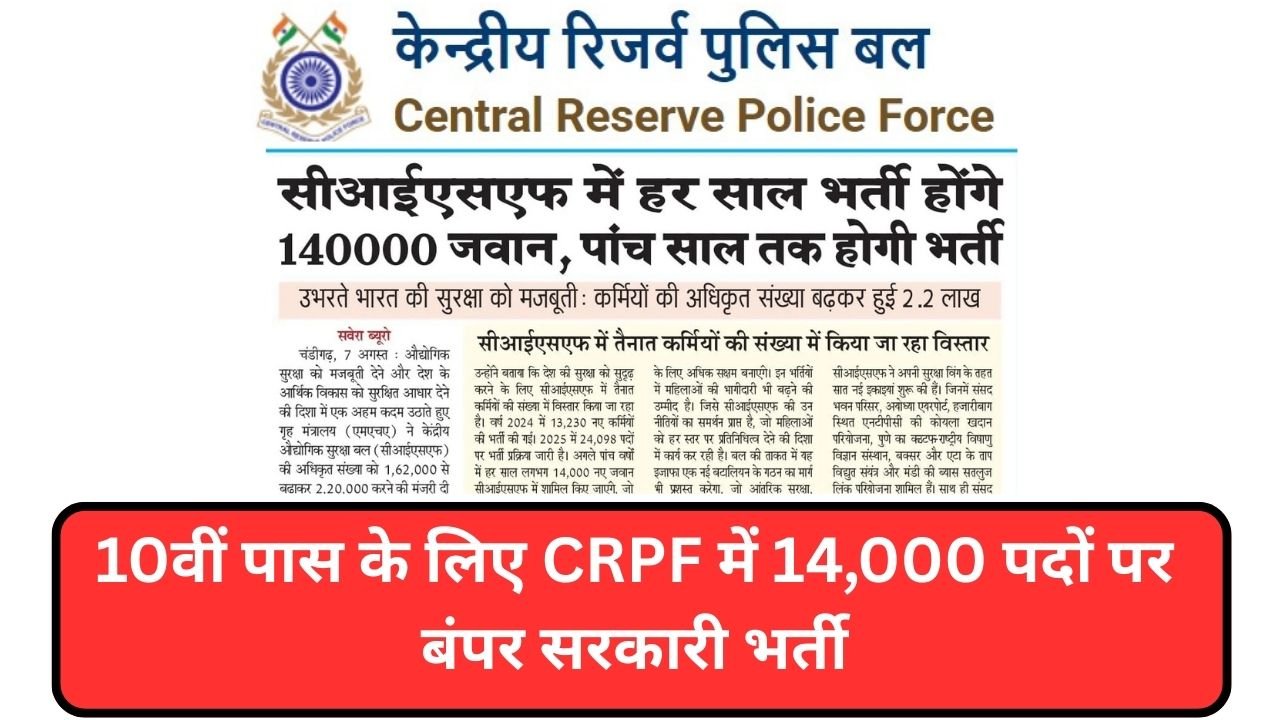 CRPF Constable Tradesman Approx 14000 Vacancy 2025