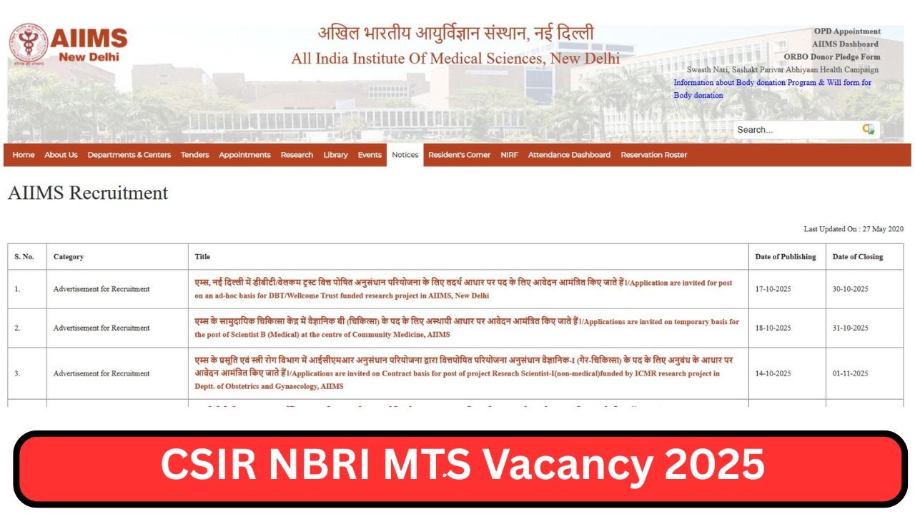 AIIMS Delhi Attendant Recruitment 2025