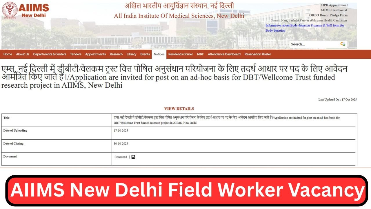 AIIMS New Delhi Field Worker Vacancy 2025
