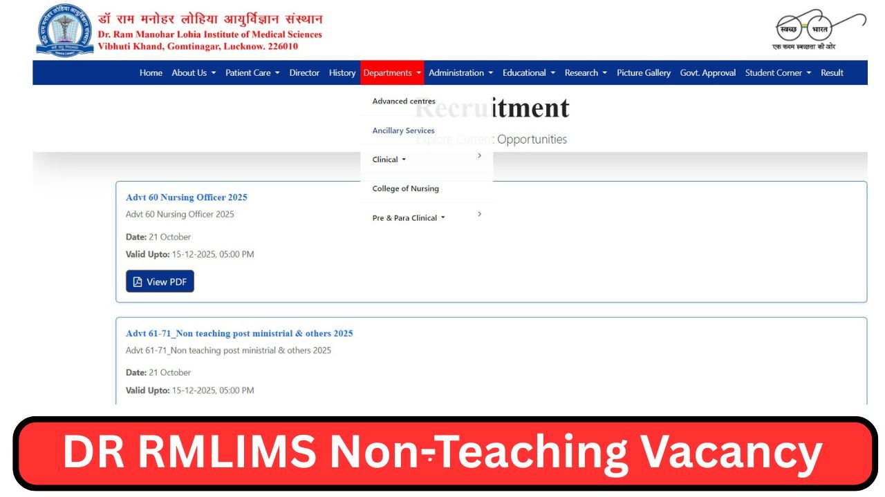 DR RMLIMS Non-Teaching Vacancy 2025
