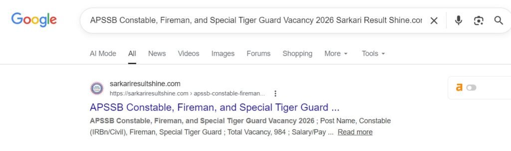 APSSB Constable, Fireman, and Special Tiger Guard Vacancy 2026