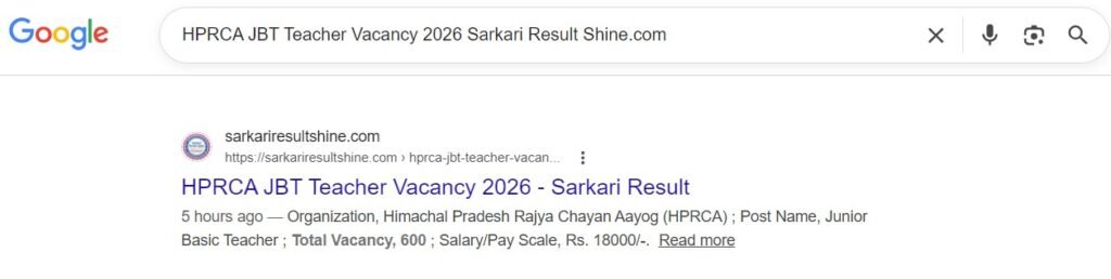 HPRCA JBT Teacher Vacancy 2026
