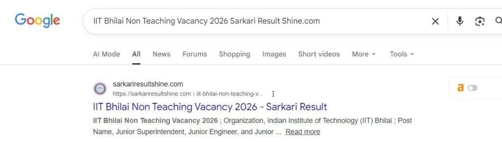 IIT Bhilai Non Teaching Vacancy 2026