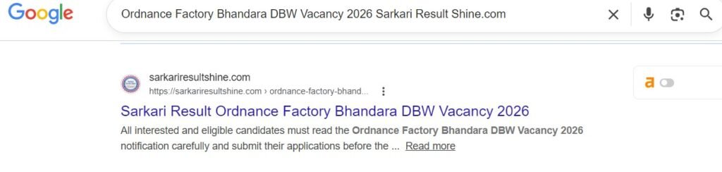 Ordnance Factory Bhandara DBW Vacancy 2026