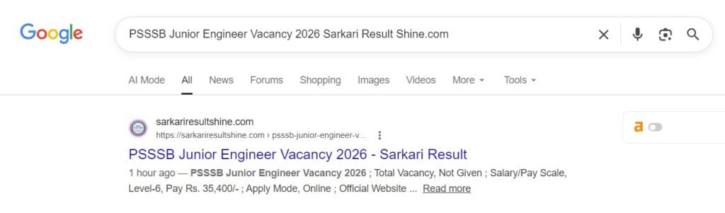 PSSSB Junior Engineer Vacancy 2026