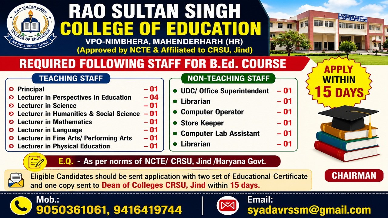 Rao Sultan Singh College of Education Recruitment 2026
